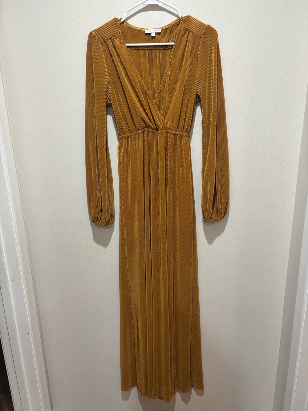 Baltic Born Venus Pleated Maxi Dress Fall Wedding Flowy Gold Mustard Yellow